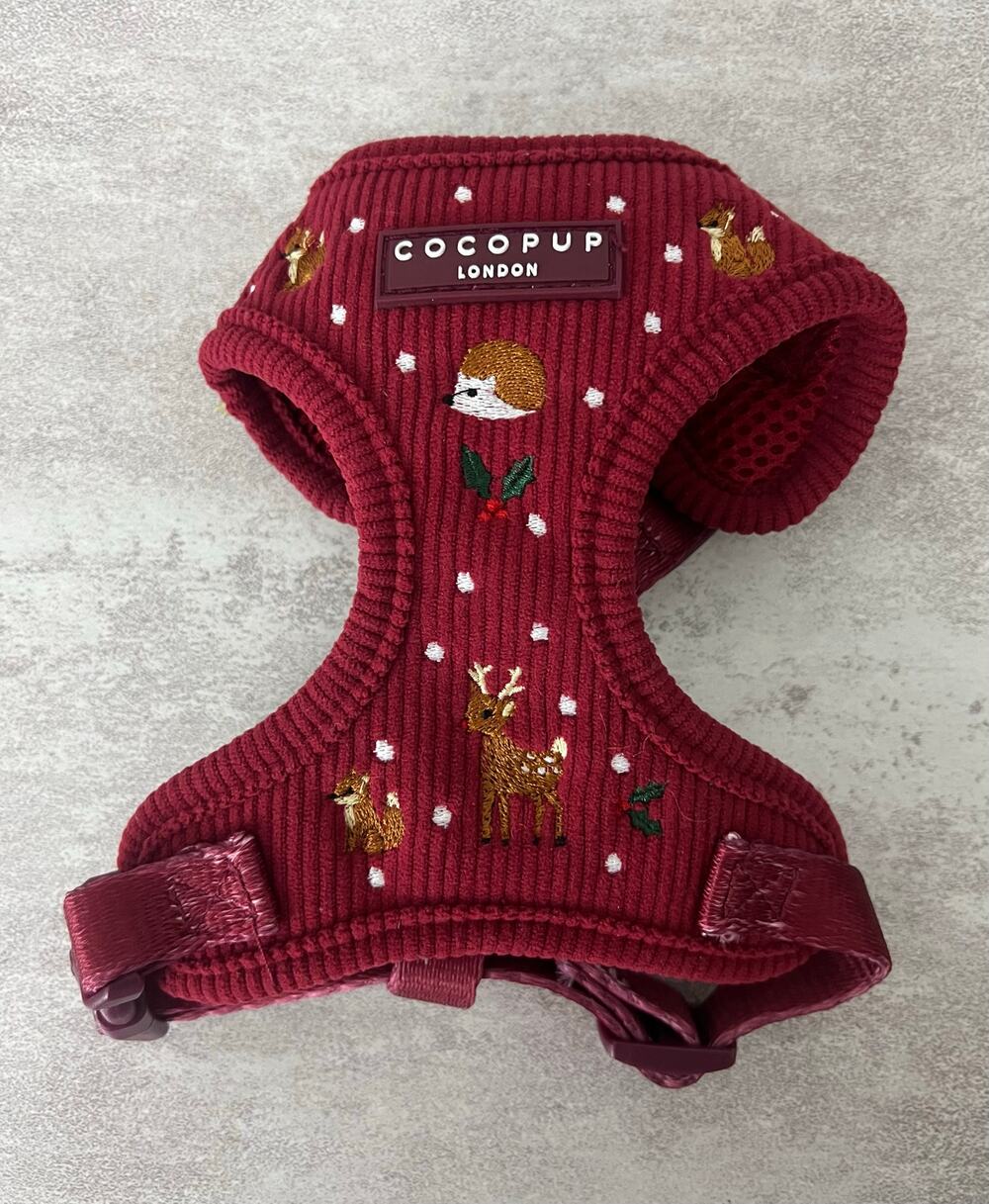 Cocopup London Holly Jolly Trails Corduroy Adjustable Harness XXS DISCONTINUED